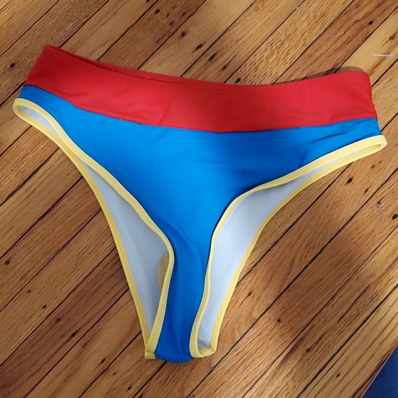 Four-Color Stitching High Waist Bikini - Picture 6 of 7